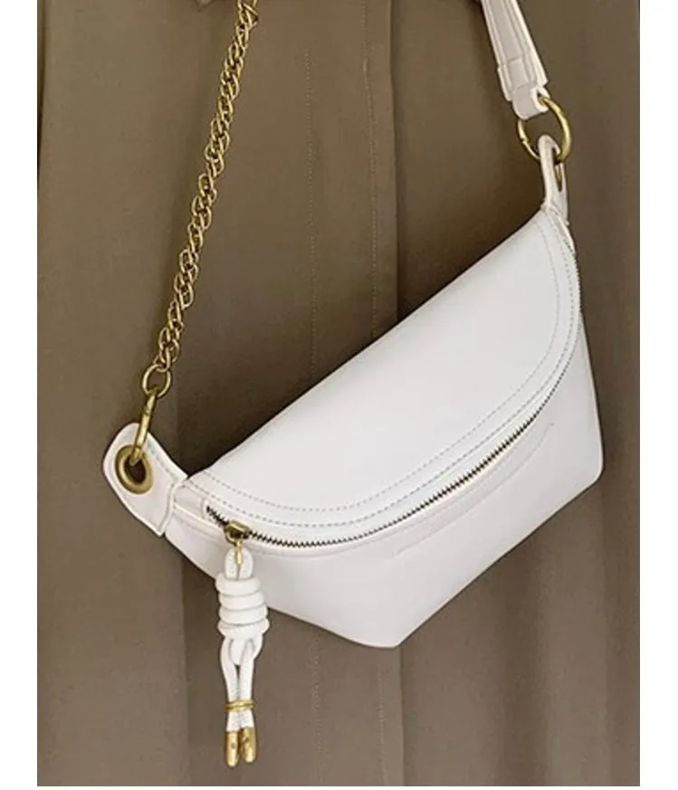 White Vegan Leather Crossbody Fanny Pack Belt Bag