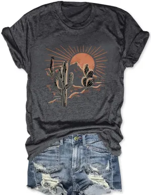 Women Adventure Shirts Western Retro Sunrise Desert T Shirt Funny Summer Climbing Short Sleeve Tee Tops