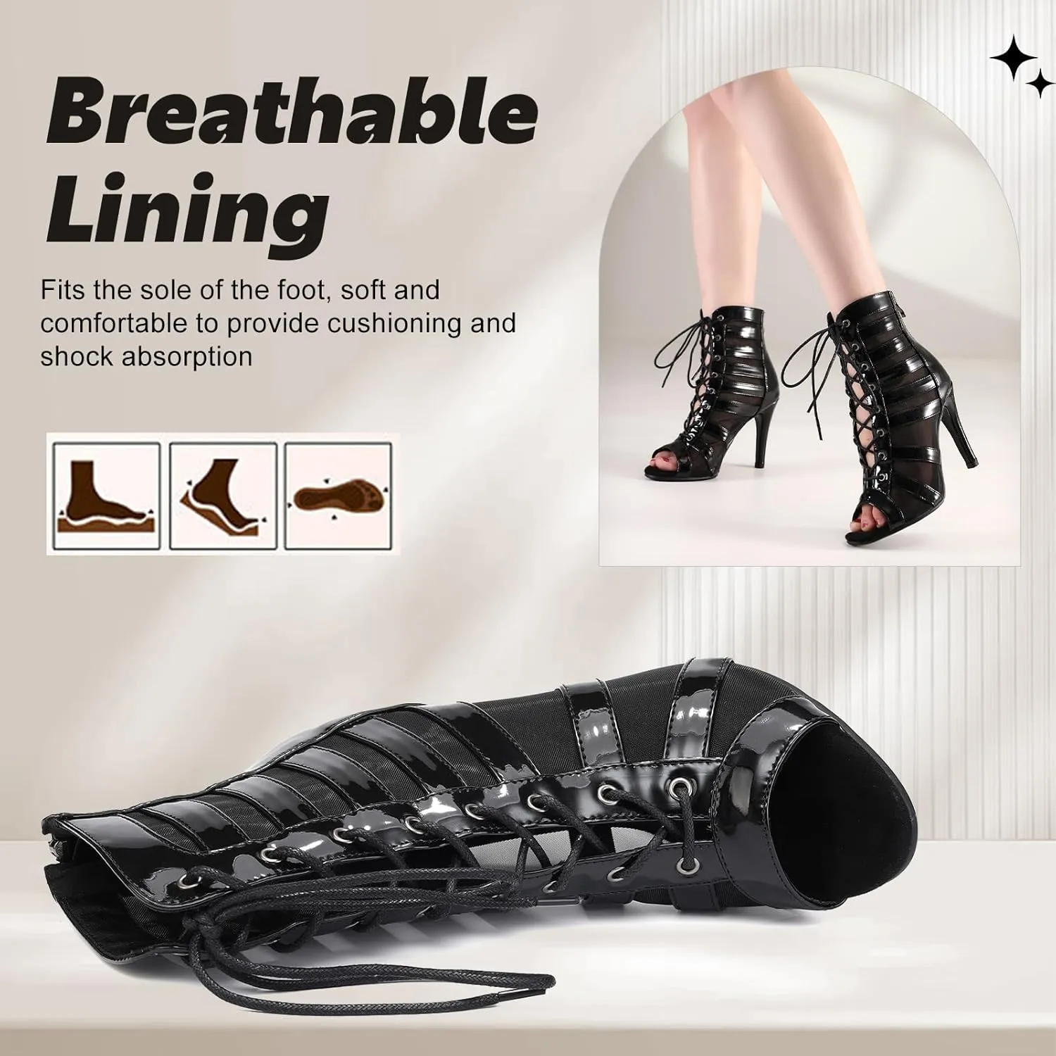 Women Ballroom Dance Boots Lace Up Open Toe High Heel Performance Practice Salsa Latin Dancing Boots,DS-K400