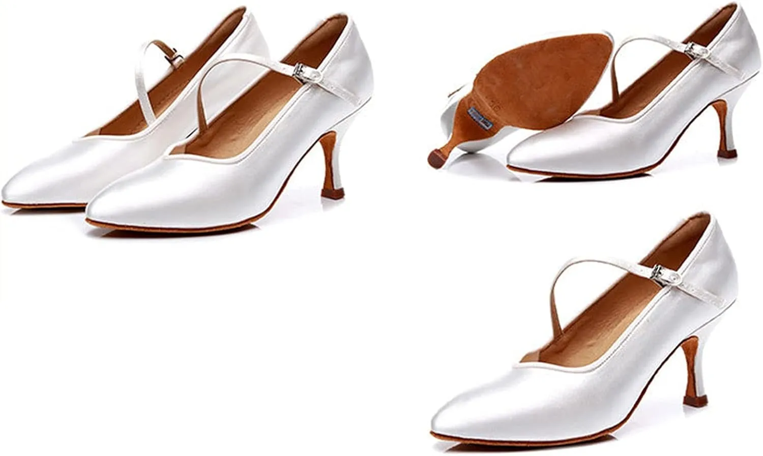 Women Closed Toe Ballroom Shoes, Closed Toe Satin Latin Dance Salsa Tango Dancing Shoes, for Party (Color : White 6.5cm, Size : 5)