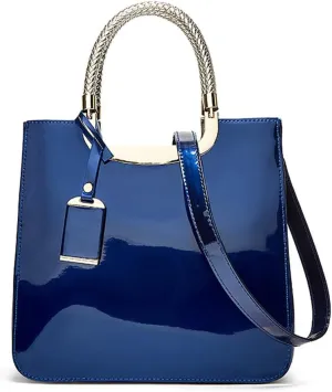 Women Elegant Top Handle Handbag Totes Purse Glossy Patent PU Leather Satchel Shoulder Bag