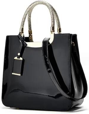 Women Elegant Top Handle Handbag Totes Purse Glossy Patent PU Leather Satchel Shoulder Bag