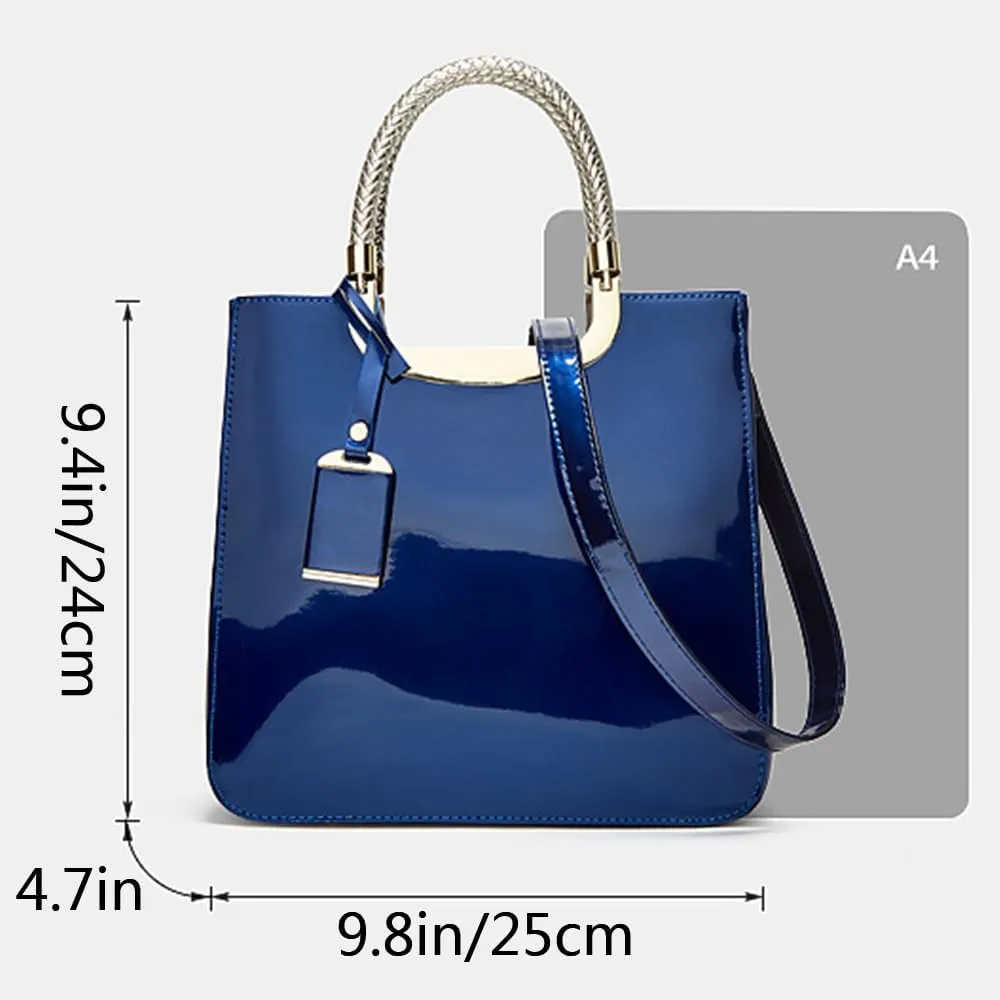 Women Elegant Top Handle Handbag Totes Purse Glossy Patent PU Leather Satchel Shoulder Bag