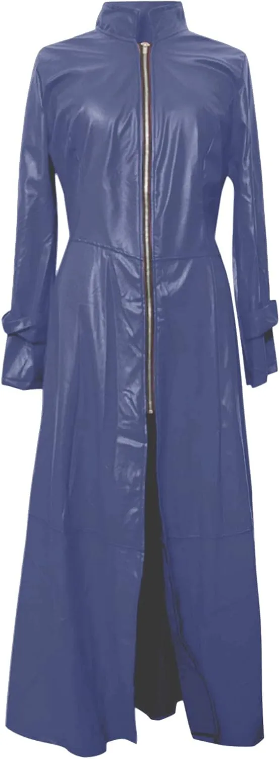 Women Faux Leather Long Trench Coat Sexy Zip Up Jackets Faux Pu Long Sleeve Bodycon Dress Maxi Streetwear