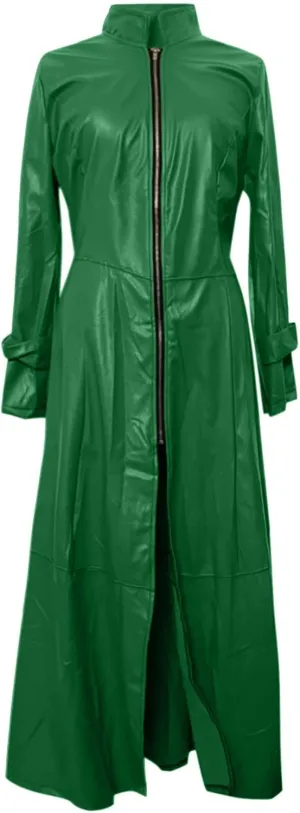 Women Faux Leather Long Trench Coat Sexy Zip Up Jackets Faux Pu Long Sleeve Bodycon Dress Maxi Streetwear