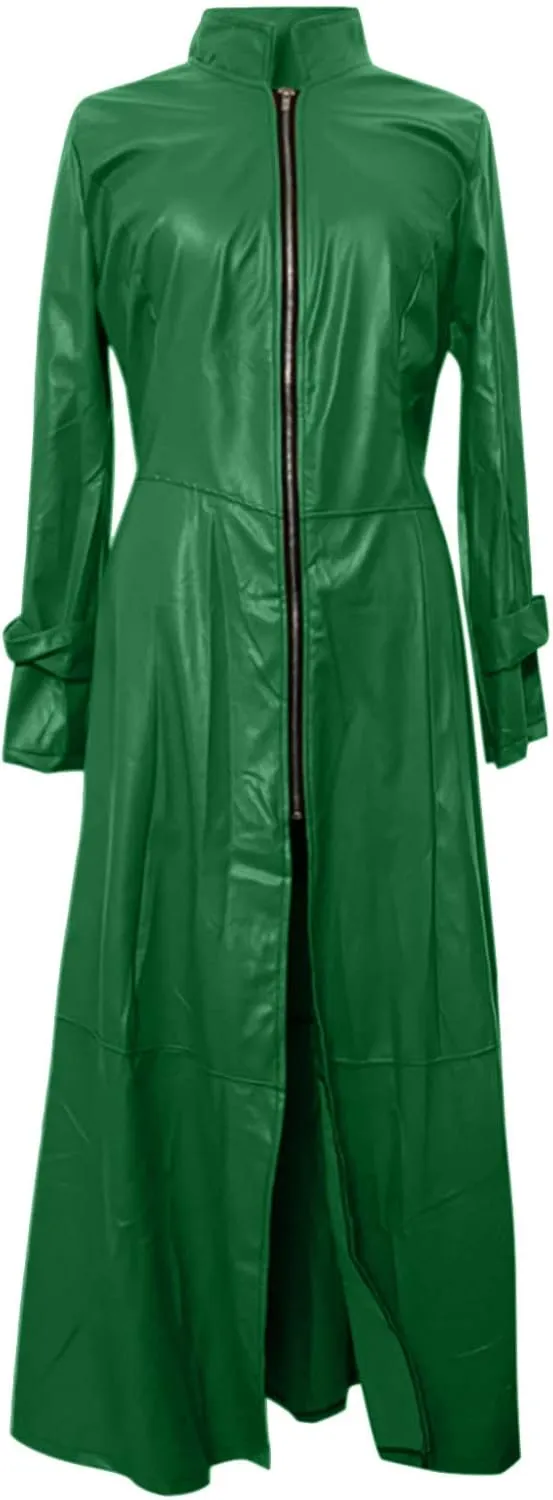 Women Faux Leather Long Trench Coat Sexy Zip Up Jackets Faux Pu Long Sleeve Bodycon Dress Maxi Streetwear
