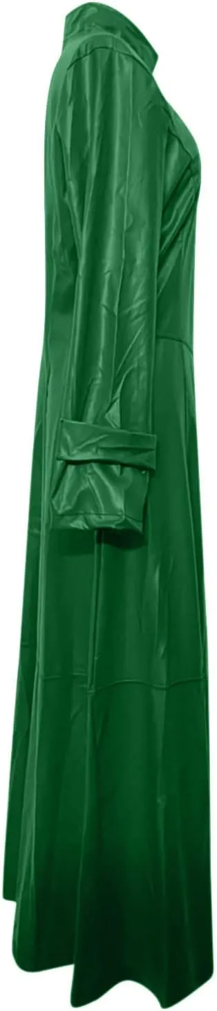 Women Faux Leather Long Trench Coat Sexy Zip Up Jackets Faux Pu Long Sleeve Bodycon Dress Maxi Streetwear