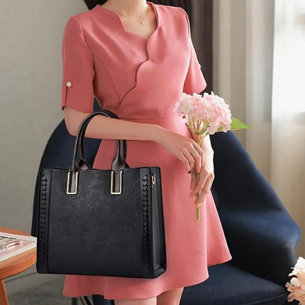 Women Handbag and Purse Flower Print Totes PU Leather Top Handle Satchel Shoulder Bag