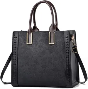 Women Handbag and Purse Flower Print Totes PU Leather Top Handle Satchel Shoulder Bag