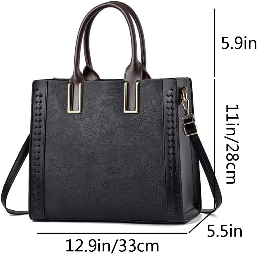 Women Handbag and Purse Flower Print Totes PU Leather Top Handle Satchel Shoulder Bag