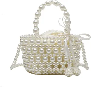 Women Handmade Beaded Handbag Bucket Handbag Pearl Clutch Bag for Wedding Party Bridal Party Gifts