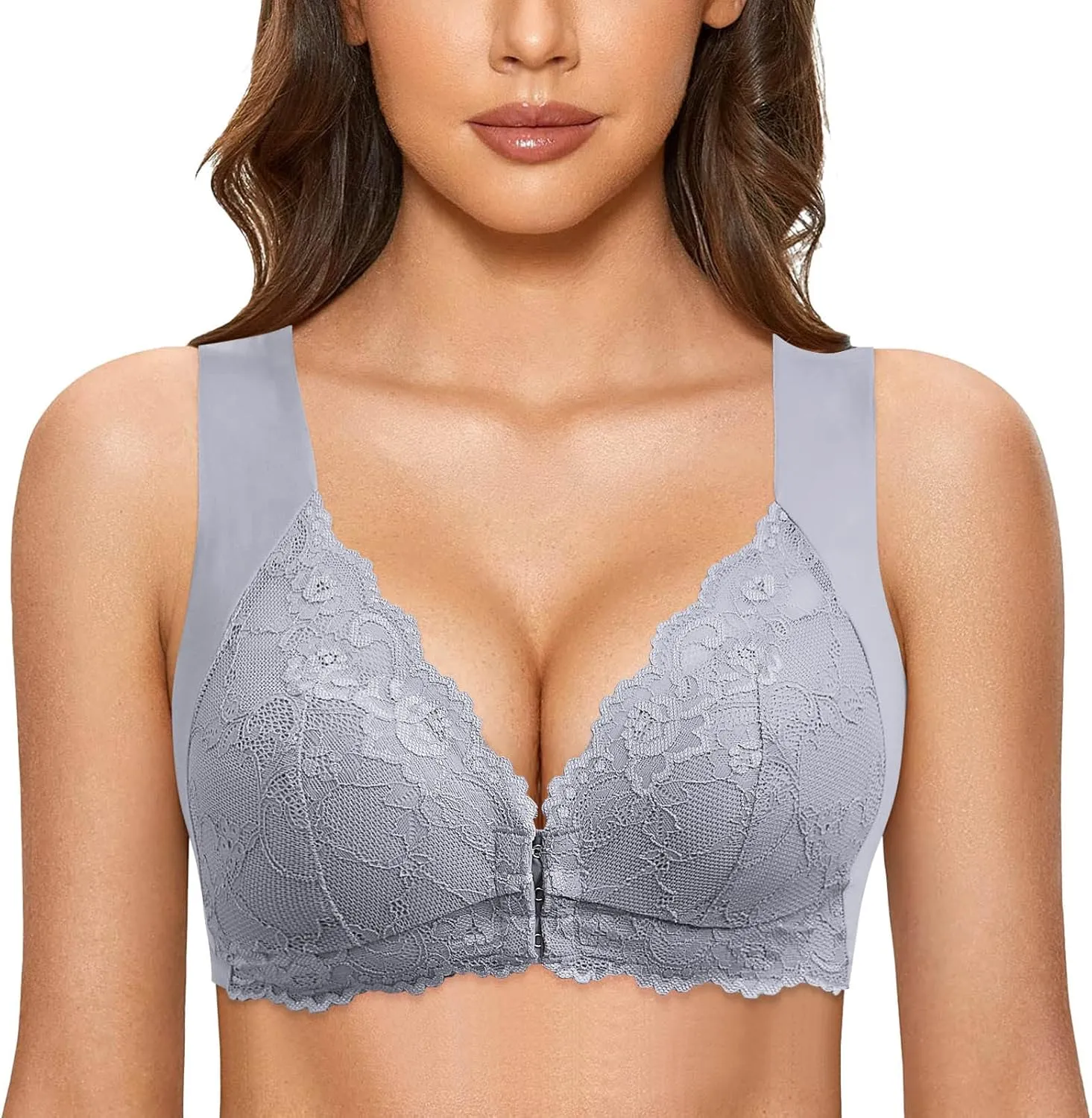 Women Ladies Seamless Lace Sports Bras Front Closure Backless No Underwire Push Up High Support Wireless Plus Size Bralettes