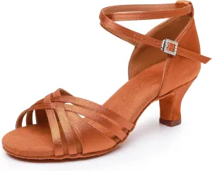Women Latin Dance Shoes Satin Performance Salsa Bachata Professional Ballroom Dance Shoes,Model EM930-5cm Heel