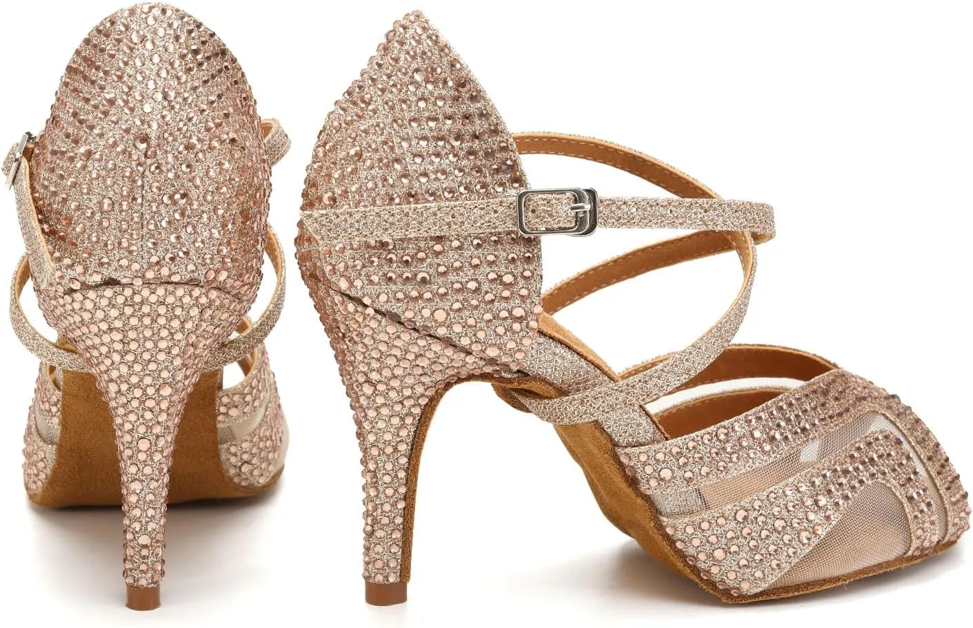 Women Latin Salsa Dance Heels Rhinestones Ballroom Wedding Perfermence Dancing Shoes,Model QRX1025