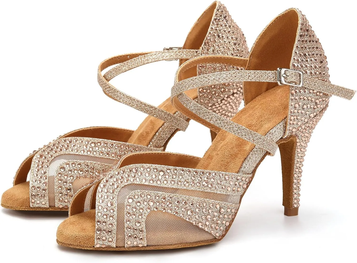 Women Latin Salsa Dance Heels Rhinestones Ballroom Wedding Perfermence Dancing Shoes,Model QRX1025