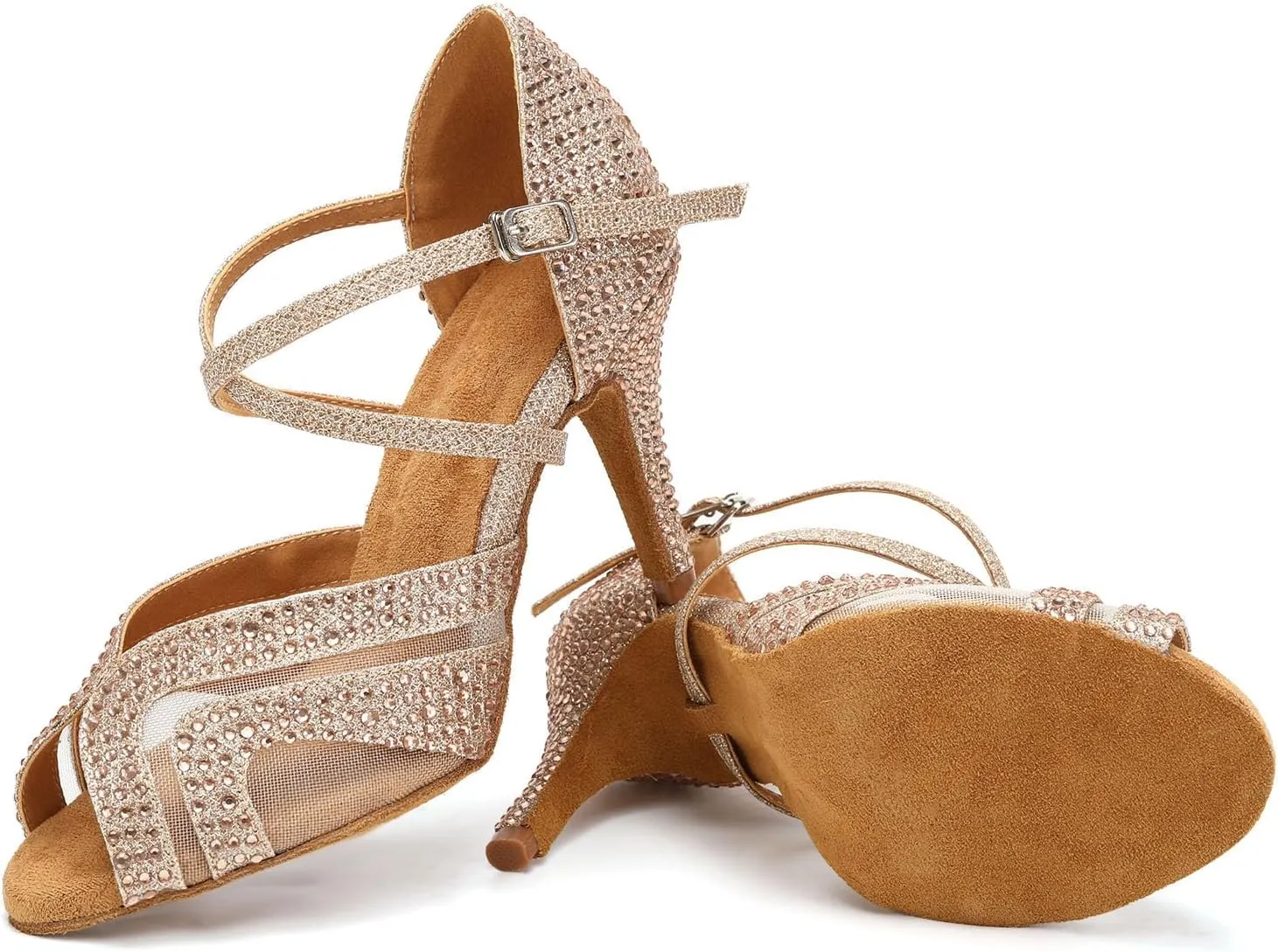 Women Latin Salsa Dance Heels Rhinestones Ballroom Wedding Perfermence Dancing Shoes,Model QRX1025