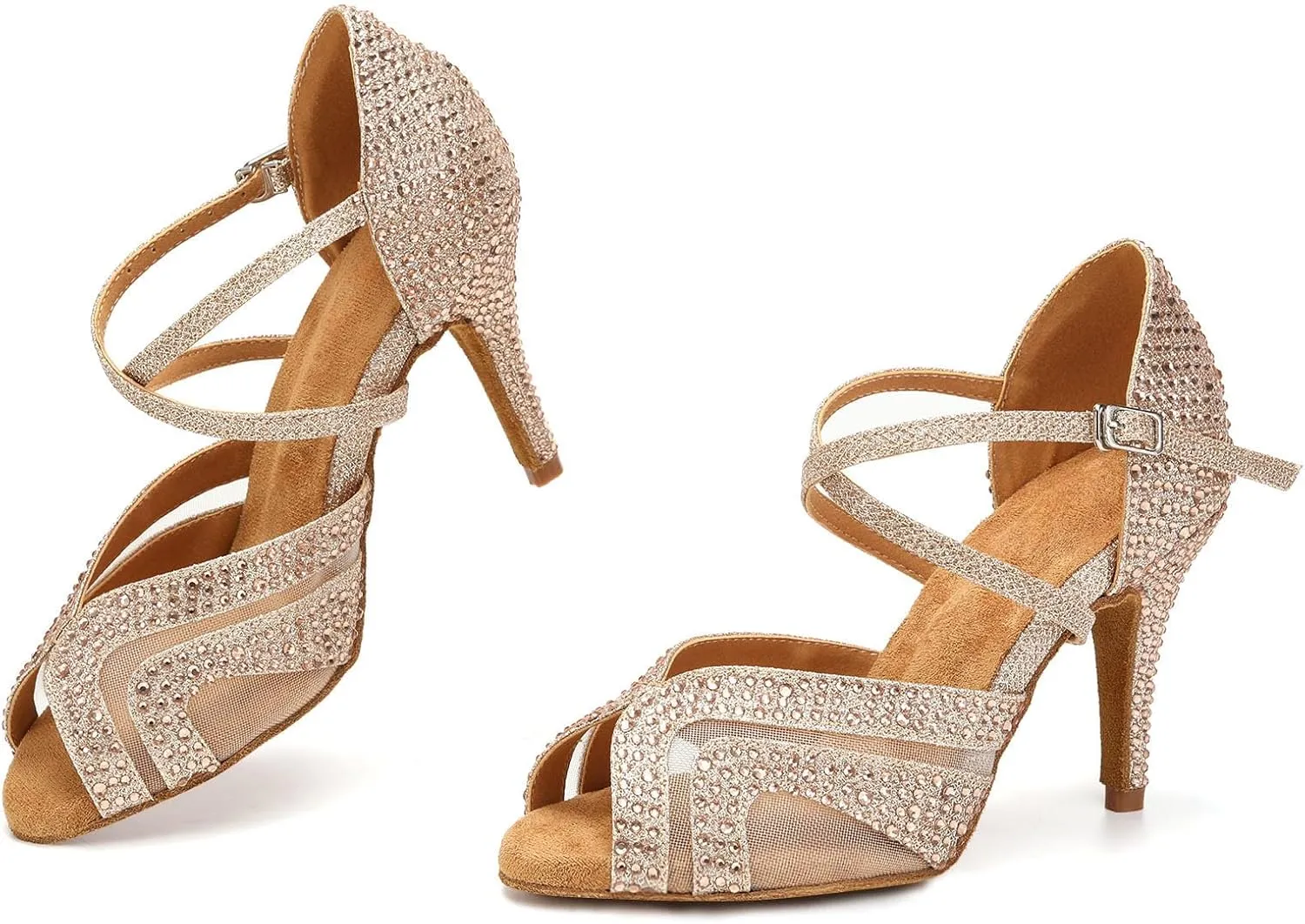Women Latin Salsa Dance Heels Rhinestones Ballroom Wedding Perfermence Dancing Shoes,Model QRX1025