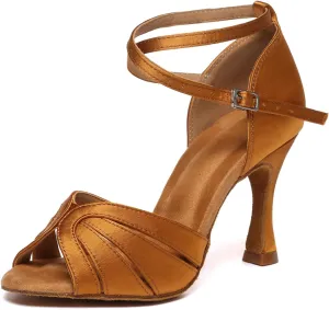 Women Latin Salsa Dance Shoes Open Toe Satin Professional Ballroom Practice Dancing Shoes Model D48