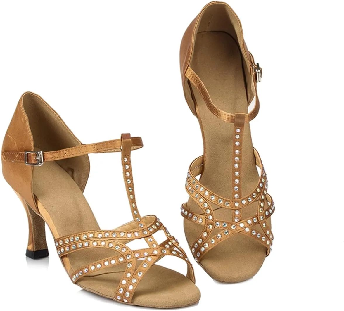 Women Open Toe Rhinestones Latin Ballroom Dance Shoes Salsa Party Bridal Wedding Performence Dancing Shoes