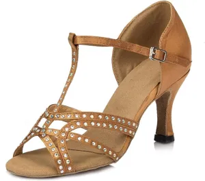 Women Open Toe Rhinestones Latin Ballroom Dance Shoes Salsa Party Bridal Wedding Performence Dancing Shoes
