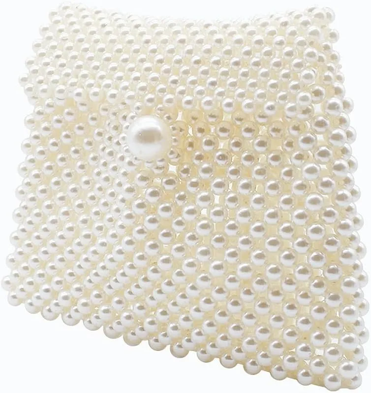 Women Pearl Clutch Bag Beaded Handbag Purse Wedding Bridal Evening Bag Elegant Shoulder Bag for Formal Party