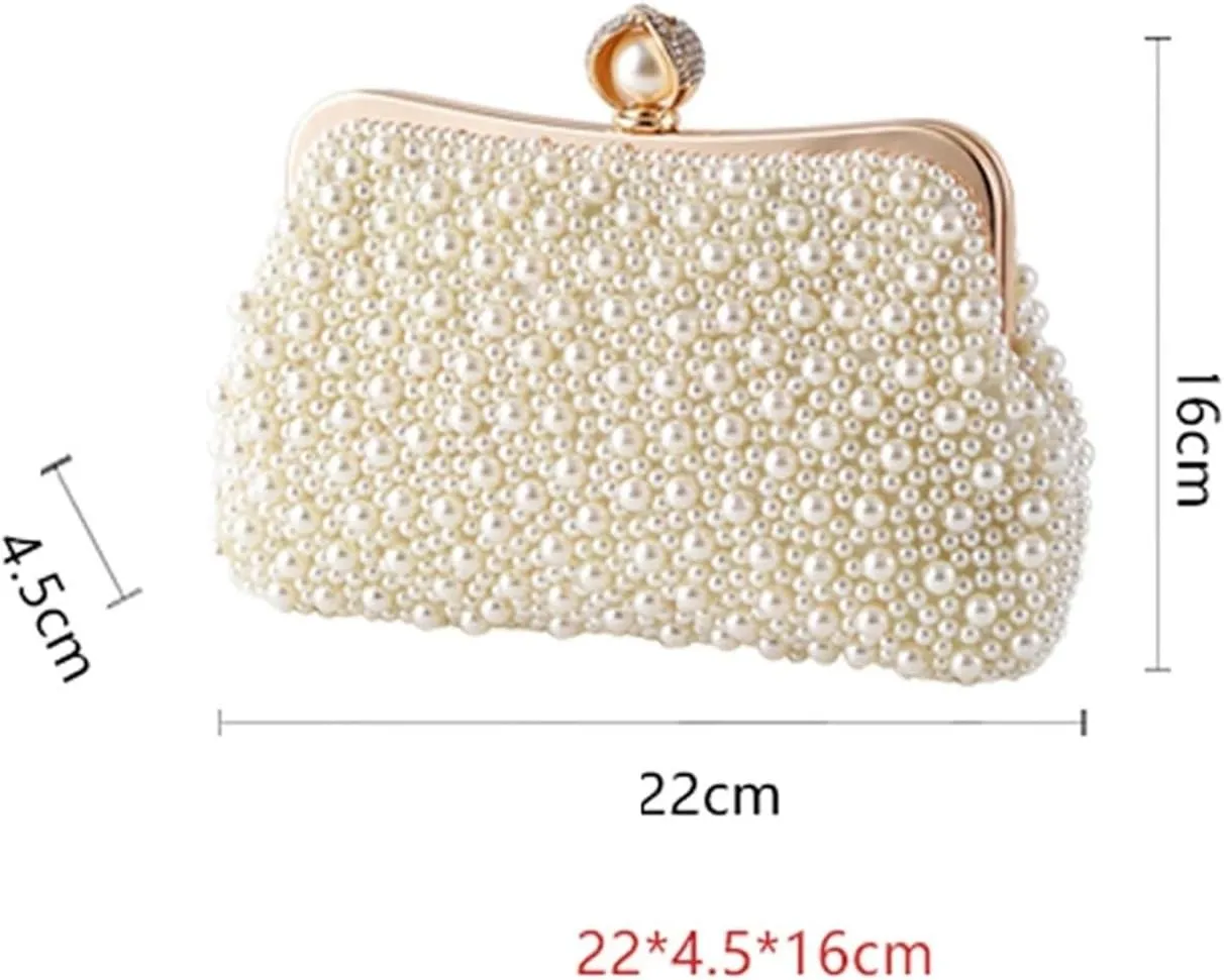 Women Pearl Clutch Bag Women's Crystals Pearls Polyester Alloy Evening Bag Solid Color Beige for Wedding Bride Party