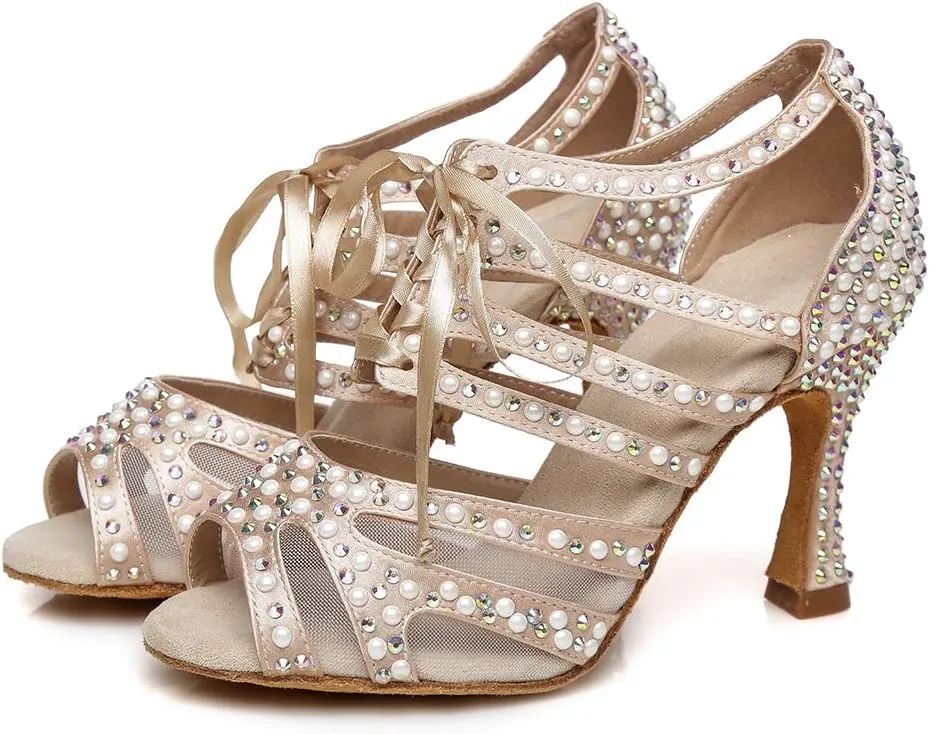 Women Rhinestones Ballroom Dance Shoes Wedding Party High Heeled, YC-L433