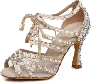 Women Rhinestones Ballroom Dance Shoes Wedding Party High Heeled, YC-L433