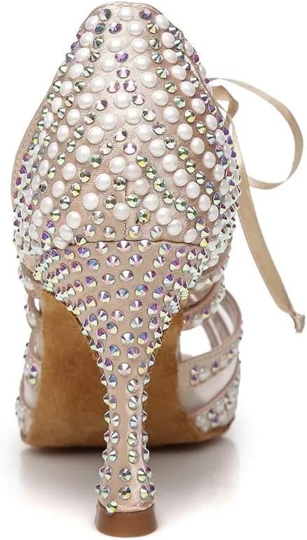 Women Rhinestones Ballroom Dance Shoes Wedding Party High Heeled, YC-L433