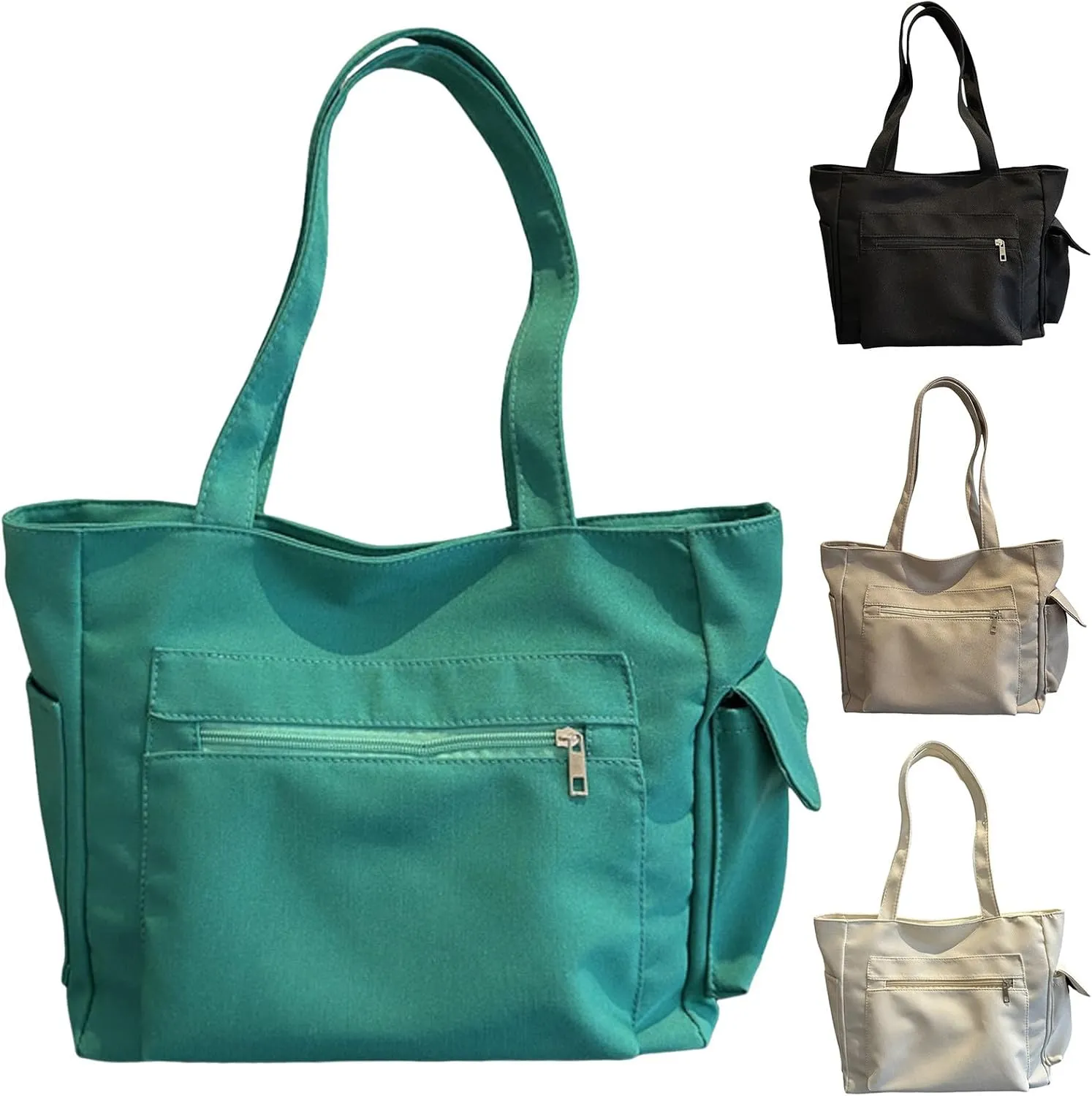 Women Shoulder Bags Fashion New Pattern Simple Solid Color Large Capacity Casual Practical Zipper Bag (White, One Size)