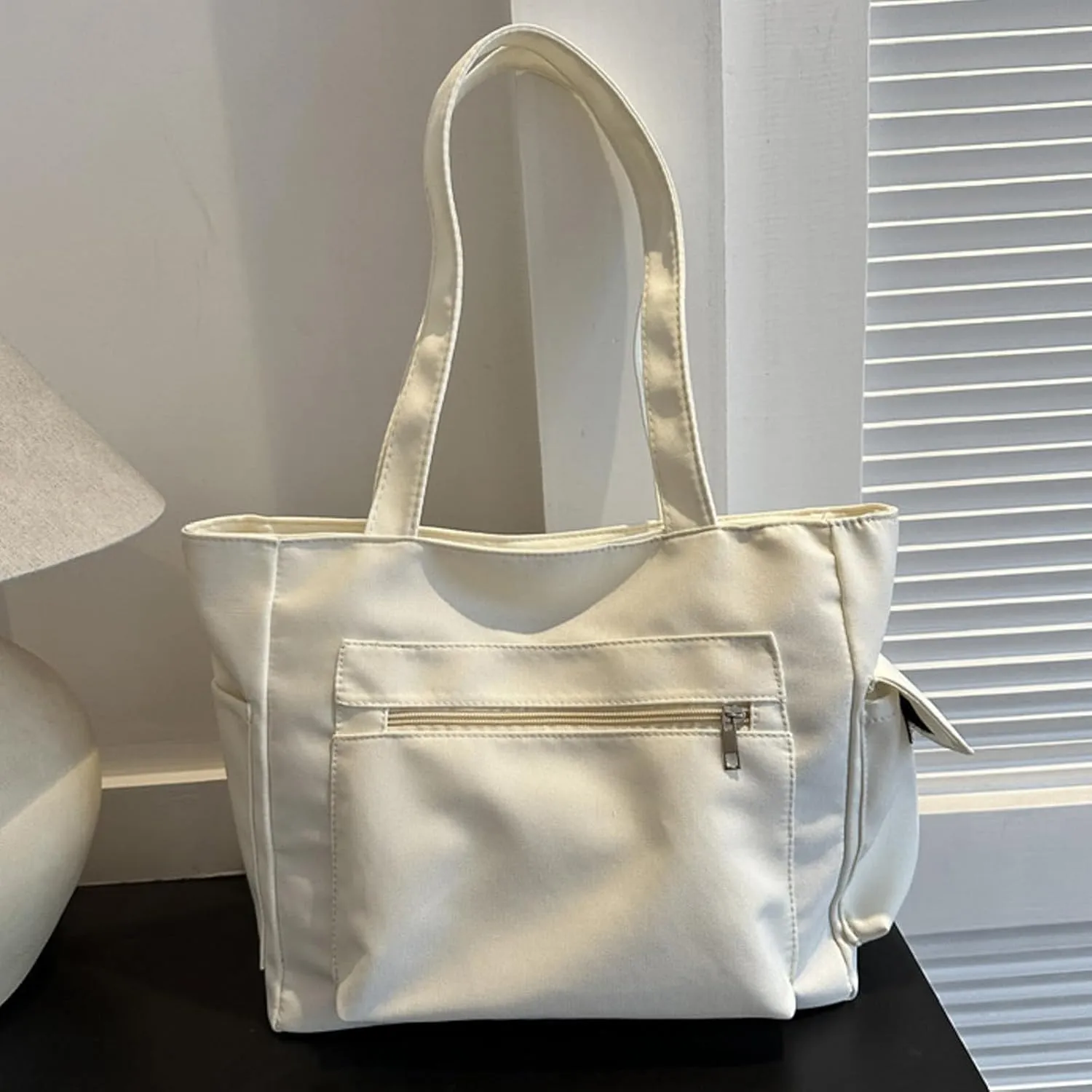 Women Shoulder Bags Fashion New Pattern Simple Solid Color Large Capacity Casual Practical Zipper Bag (White, One Size)