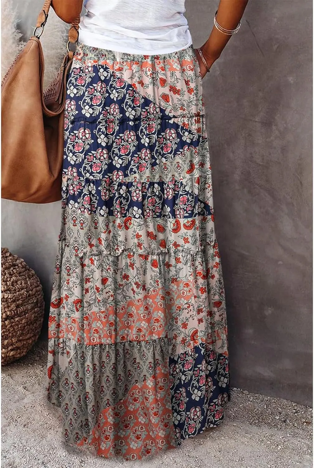 Women Skirt High WAIS Flowy Maxi Skirt Bohemian A-Line Tube Dress Floral Print Casual Smocked 2025 Summer Skirts