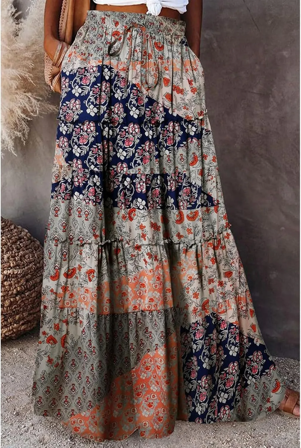 Women Skirt High WAIS Flowy Maxi Skirt Bohemian A-Line Tube Dress Floral Print Casual Smocked 2025 Summer Skirts