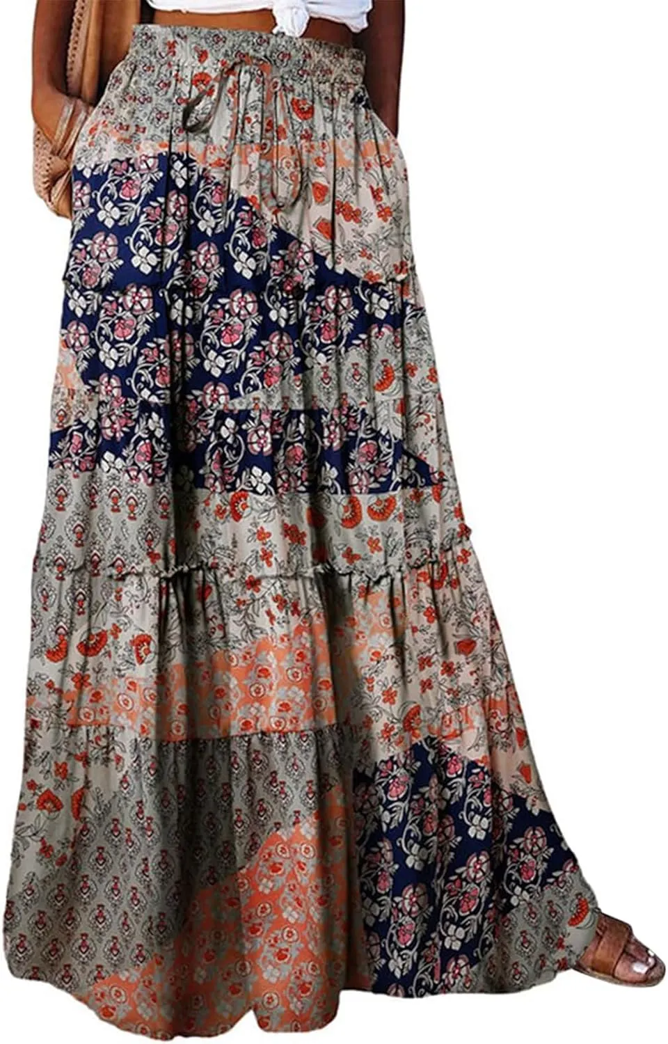Women Skirt High WAIS Flowy Maxi Skirt Bohemian A-Line Tube Dress Floral Print Casual Smocked 2025 Summer Skirts