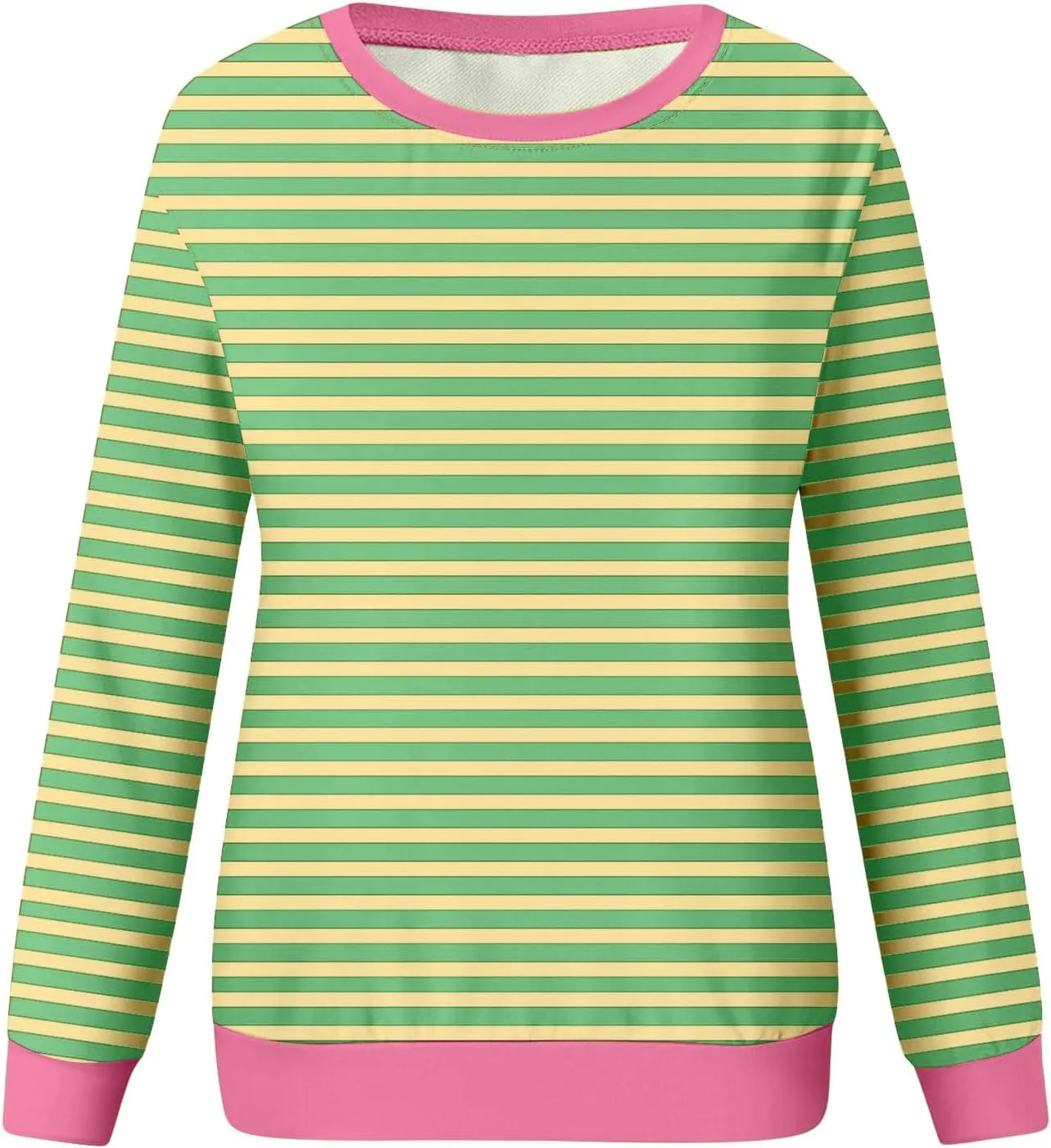 Women Striped Crewneck Sweatshirts Trendy 2024 Pullover Tops Long Sleeve Preppy Shirts Fall Fashion Clothing