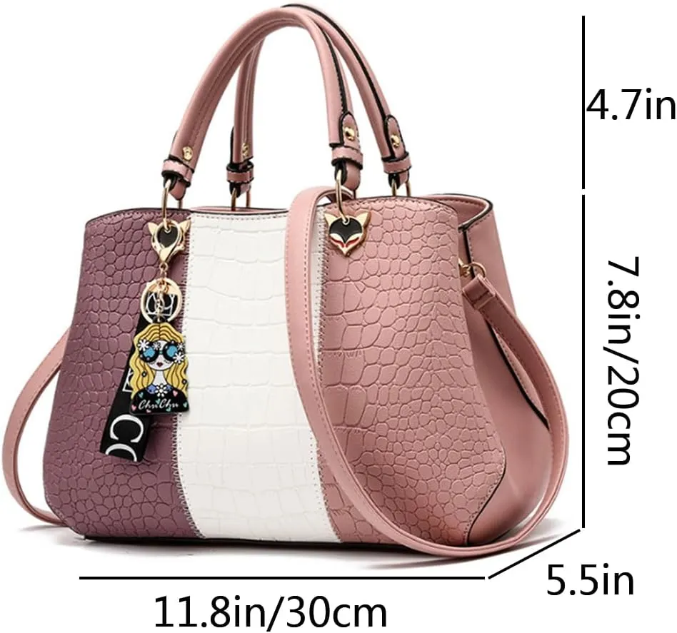 Women Top-handle Handbag Satchel PU Leather Totes Purses Crossbody Shoulder Bag with Pendant