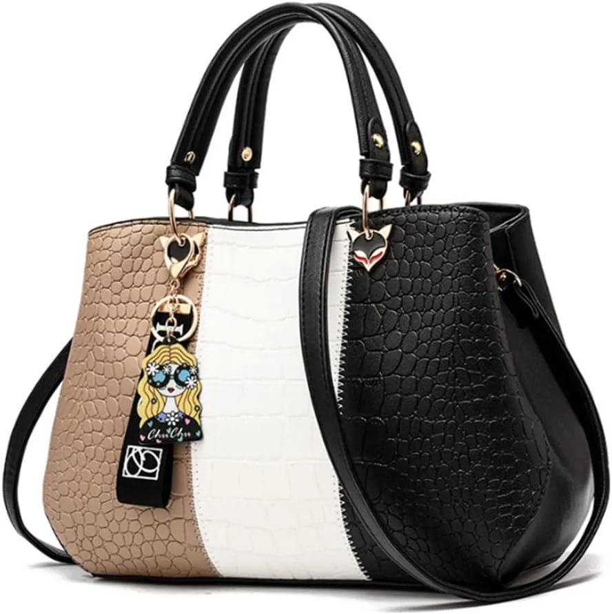 Women Top-handle Handbag Satchel PU Leather Totes Purses Crossbody Shoulder Bag with Pendant