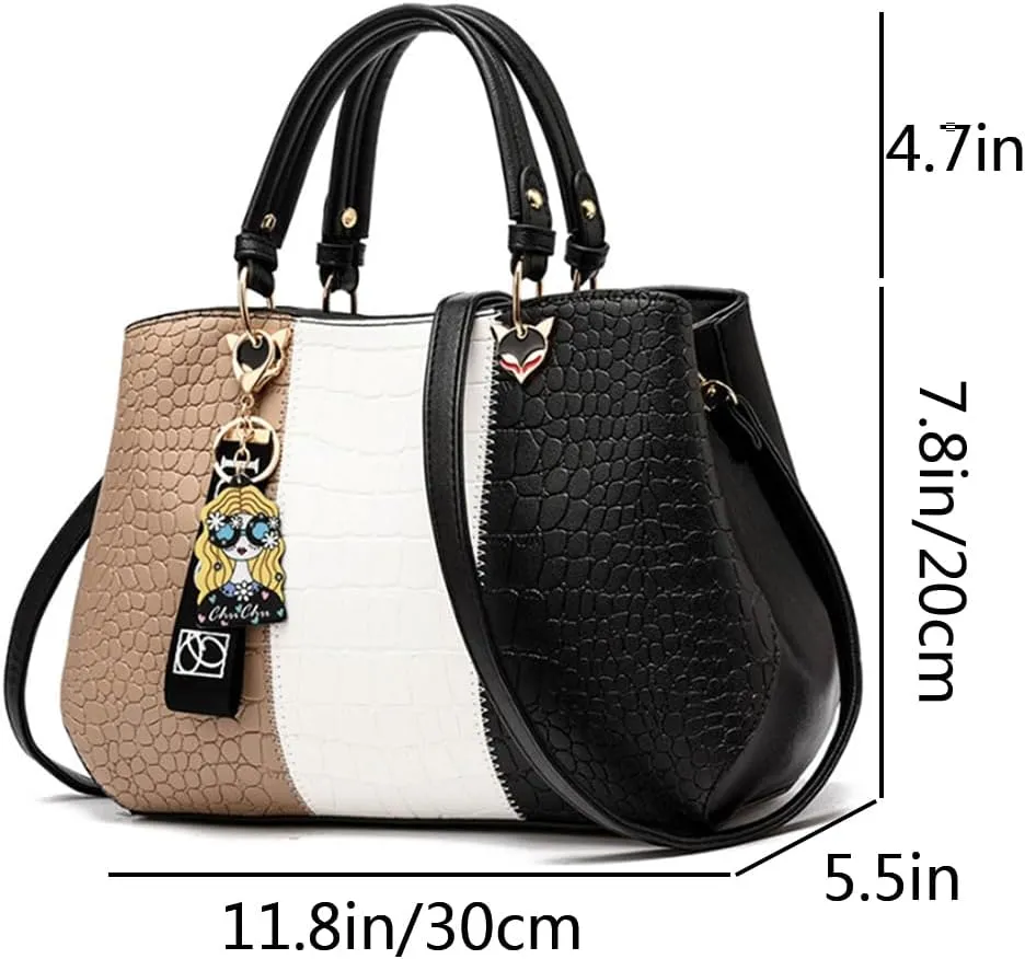 Women Top-handle Handbag Satchel PU Leather Totes Purses Crossbody Shoulder Bag with Pendant