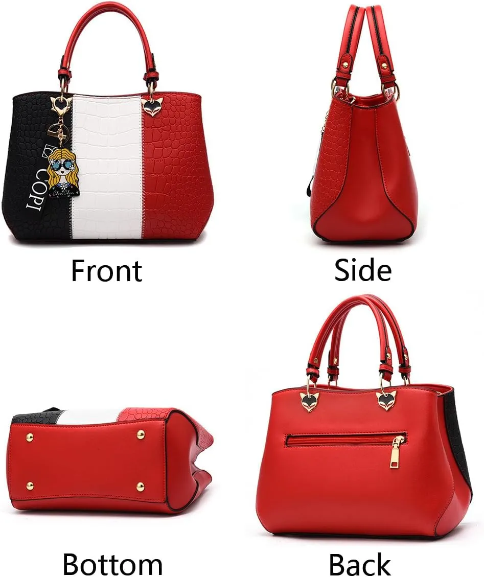 Women Top-handle Handbag Satchel PU Leather Totes Purses Crossbody Shoulder Bag with Pendant