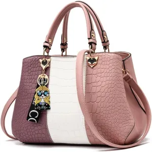 Women Top-handle Handbag Satchel PU Leather Totes Purses Crossbody Shoulder Bag with Pendant