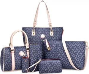 Women Totes Purse Satchel 6pcs Faux Leather Arrow Printing Handbag Shoulder Bag Clutch Wallet