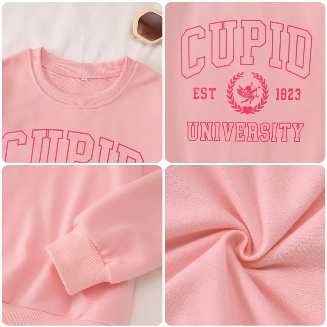 Women Valentine's Day Sweatshirt Retro Cupid University Love Graphic Sweater Shirts Crewneck Oversized Pullover Top