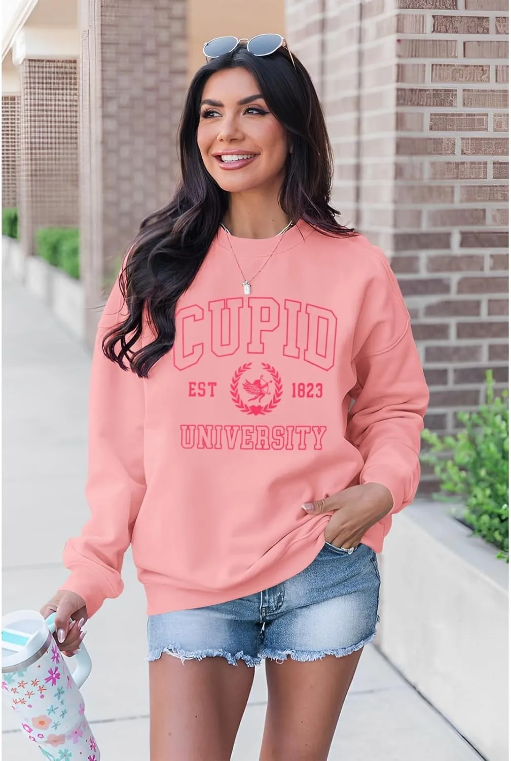 Women Valentine's Day Sweatshirt Retro Cupid University Love Graphic Sweater Shirts Crewneck Oversized Pullover Top