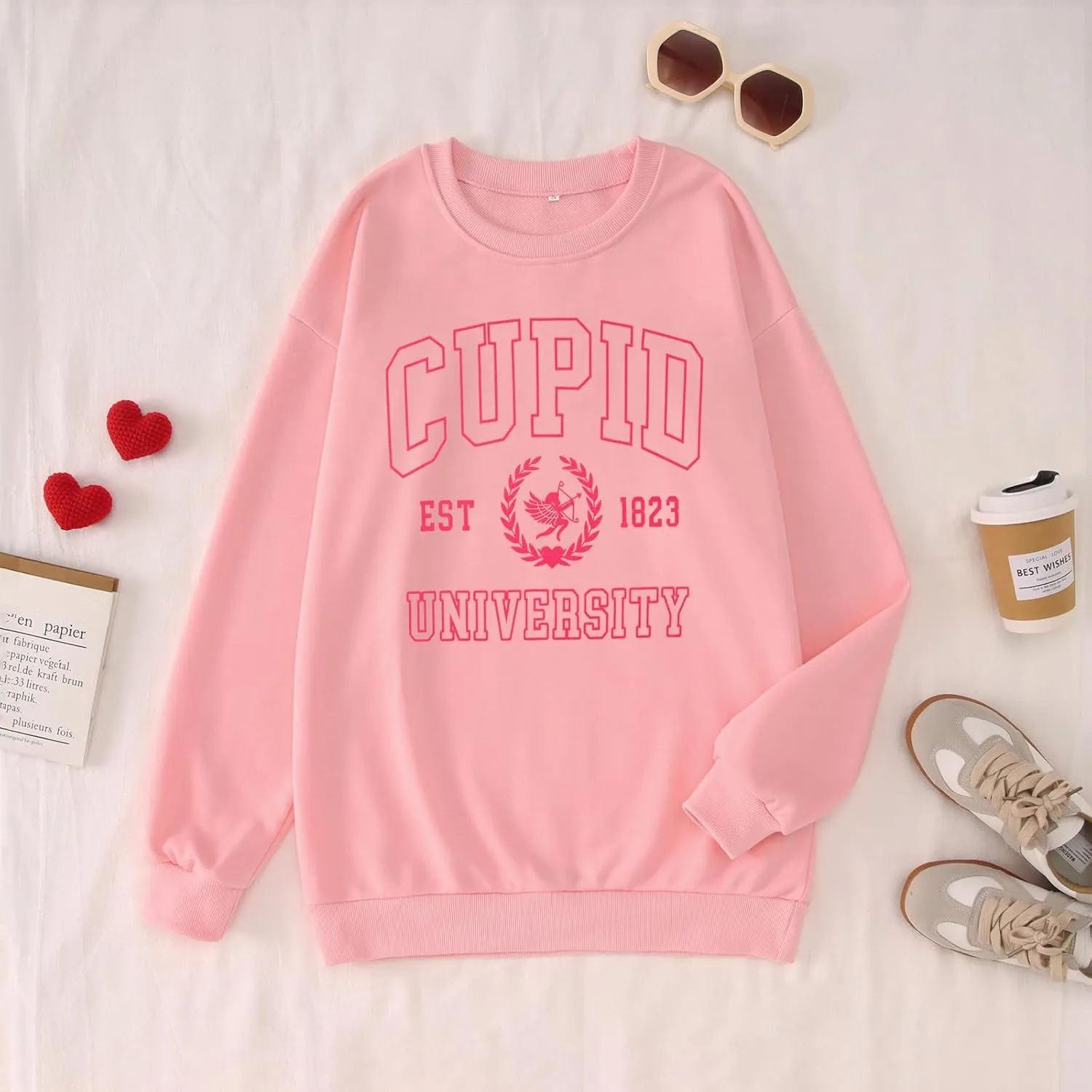 Women Valentine's Day Sweatshirt Retro Cupid University Love Graphic Sweater Shirts Crewneck Oversized Pullover Top