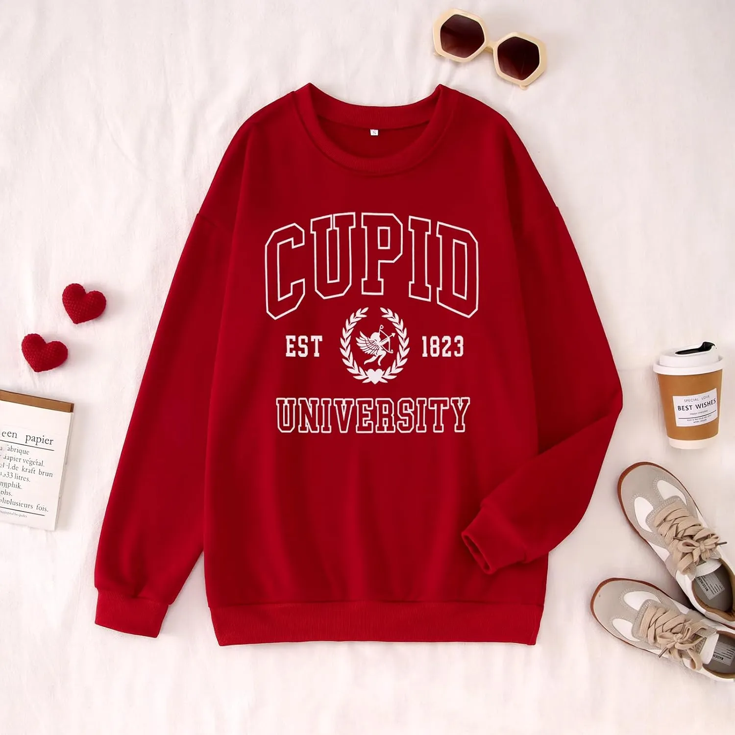 Women Valentine's Day Sweatshirt Retro Cupid University Love Graphic Sweater Shirts Crewneck Oversized Pullover Top
