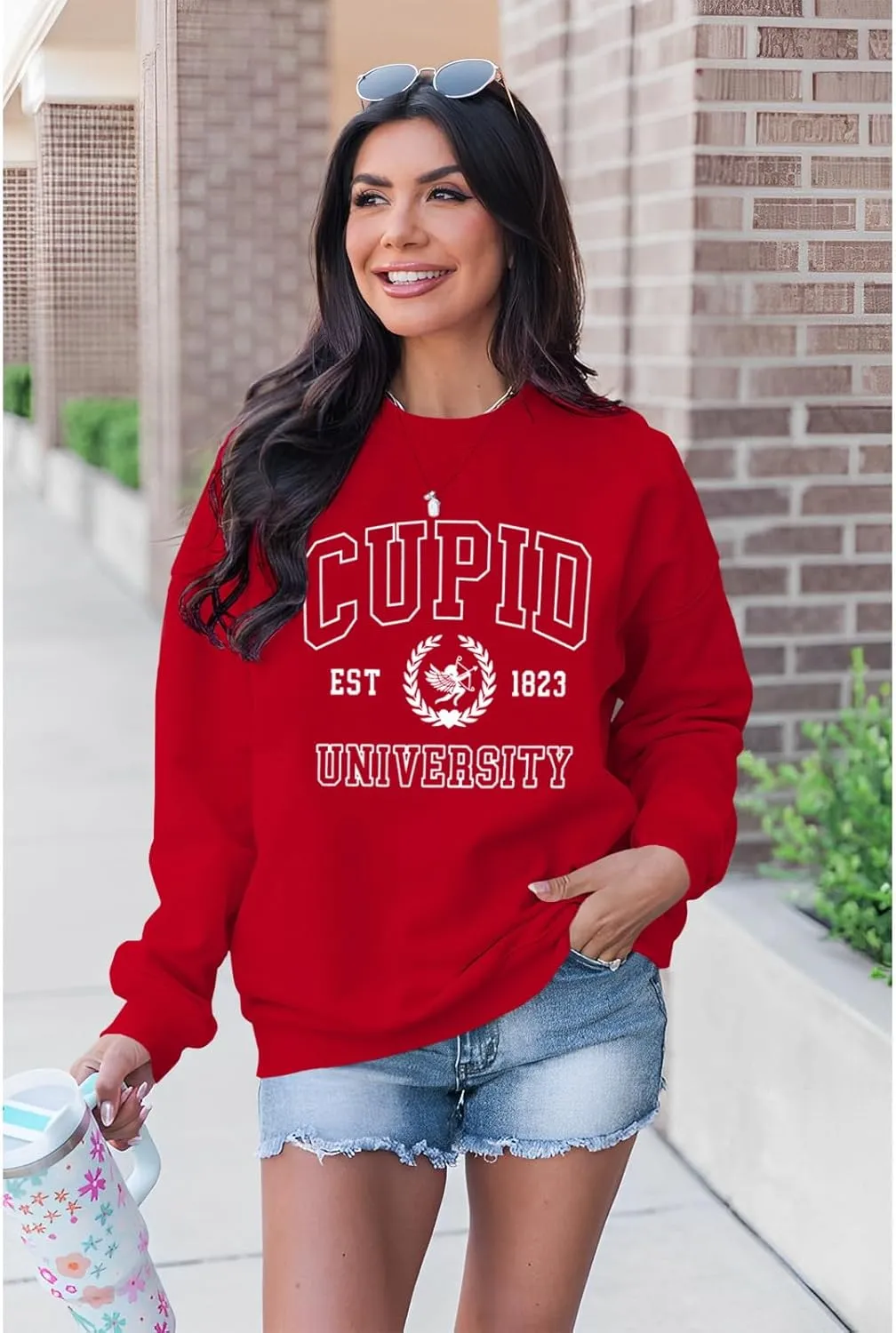 Women Valentine's Day Sweatshirt Retro Cupid University Love Graphic Sweater Shirts Crewneck Oversized Pullover Top