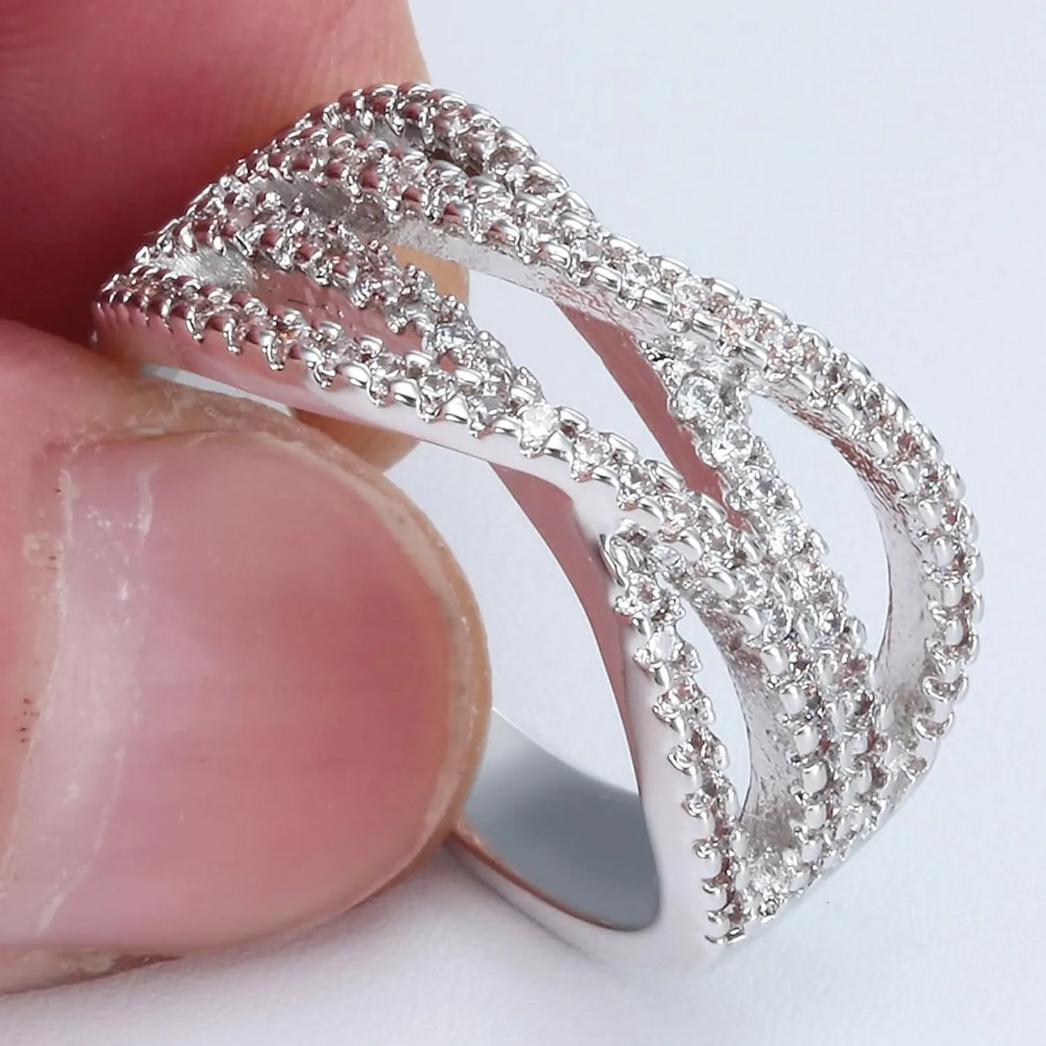 Women Wedding Bands, Jewelry Ring Hollow Cubic Zirconia Wedding Jewelry for Women