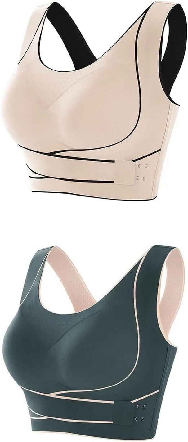 Womens 2 Pack Wireless Bras No Underwire Posture Corrector Bra Push up Seamless Comfy Light Support Everyday Bras