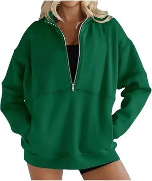 Womens 2025 Fashion Sweatshirts Oversized Half Zip Pocket Sweatshirt Casual Long Sleeve Pullover Tops