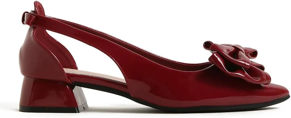 Women's Bow Slingback Heels Pointed Toe Chunky Heels Pumps Dress Shoes - 1.18'' Inches Height